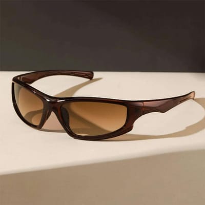 Mode Y2k Stijl Wrap Around Heren Zonnebril Dagelijks Buitensport Straat Decoratieve Bril brown