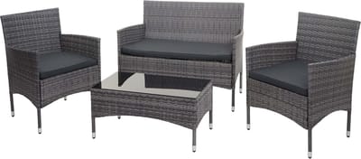 Poly-rattan set MCW-F55, balkon/tuin/lounge set Zitgroep ~ grijs, donkergrijze kussens