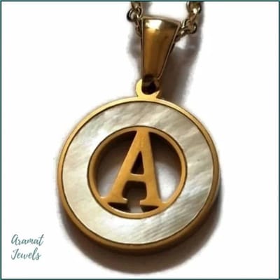 Aramat Jewels | Halskettingen | Initiaal Ketting Goudkleur met Schelp Inlay 45cm - Personaliseerbaar | A | |1,5mm | Staal | Volwassenen | Verkleurd niet