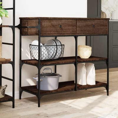 vidaXL - Keukentrolley - 105x42x95 - cm - bewerkt - hout - bruin - eikenkleurig