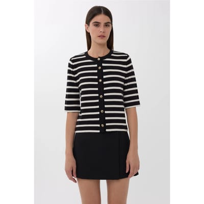 Korte Mouwen Gestreepte Knopf cardigan