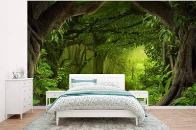 Behang - Fotobehang Jungle - Groen - Natuur - Tropisch - Planten - Breedte 350 cm x hoogte 260 cm