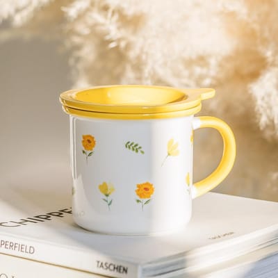 Pastorale Keramische Kop met Deksel Leuke Mok Kantoor Koffiekop Cadeaukop Ontbijtkop Studenten Waterbeker Thuisgebruik 301-400ml