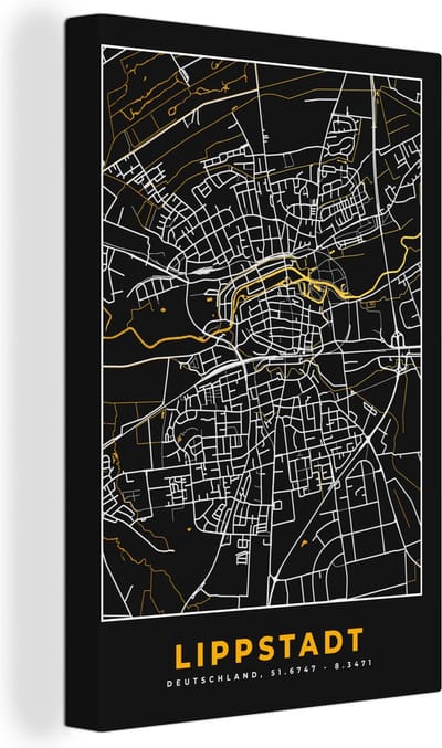 Canvas Schilderij Stadskaart – Plattegrond – Duitsland – Goud – Lippstadt – Kaart - 20x30 cm - Wanddecoratie