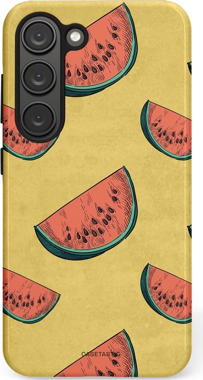 Casetastic Hoesje Geschikt voor Samsung S23 - Stijlvolle Beschermende Duo-layer Case - Retro Meloengeel