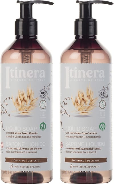 ITINERA - Kalmerende vloeibare zeep met Veneto haver, 95% natuurlijke ingrediënten 370 ml (2 stuks)