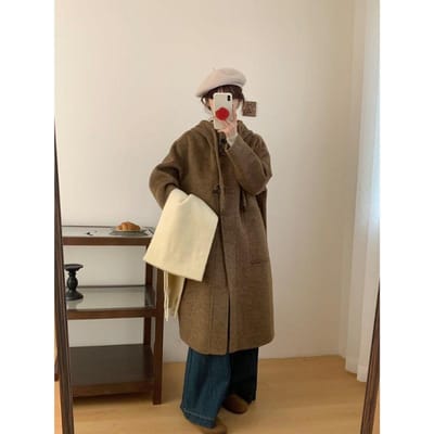 Nieuwe Herfst- en Winter Koreaanse Stijl High-end Dubbelzijdig Wollen Jas voor Dames Hoornknoop Capuchon Verdikte Wollen Jas M gray
