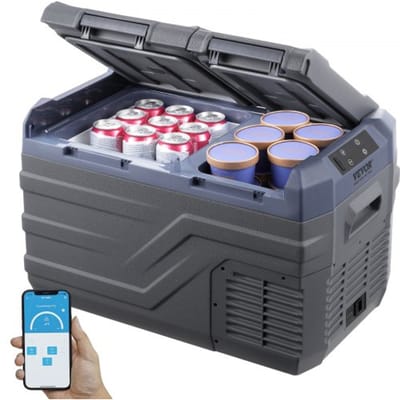 VEVOR Autokoelkast, 12-volt autokoelkast, draagbare 25-liter dual-zone vriezer, instelbaar temperatuurbereik van -4℉ tot 68℉, 12/24V DC en 100-240V AC compressor koeler voor buitengebruik, kamperen, camper