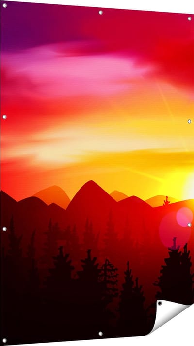 Gards Tuinposter Zonsondergang in de Bergen - Abstract - 100x150 cm - Tuindoek - Tuindecoratie - Wanddecoratie buiten - Tuinschilderij