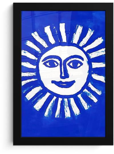 Poster in lijst - Fotolijst 20x30 cm - Posters - Zon - Gezicht - Penseelstructuur - Blauw - Posterlijst zwart - Decoratie - Wanddecoratie woonkamer - Muurdecoratie slaapkamer