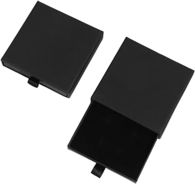 2-delige sieradendoos voor ringen, halskettingen en oorbellen - Kleine zwarte geschenkdoos (9 x 9 x 1,8 cm) voor sieradenopslag en cadeauverpakking