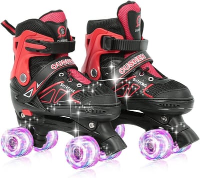 Verstelbare Rolschaatsen - Kinder Skates - Buiten Spelen - Lichtgevende Wielen - Maat M (32-37) - Rood Zwart