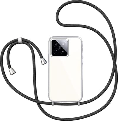 Hoesje met Koord geschikt voor Xiaomi 14 - Back Cover Siliconen Case Transparant Hoes Zwart