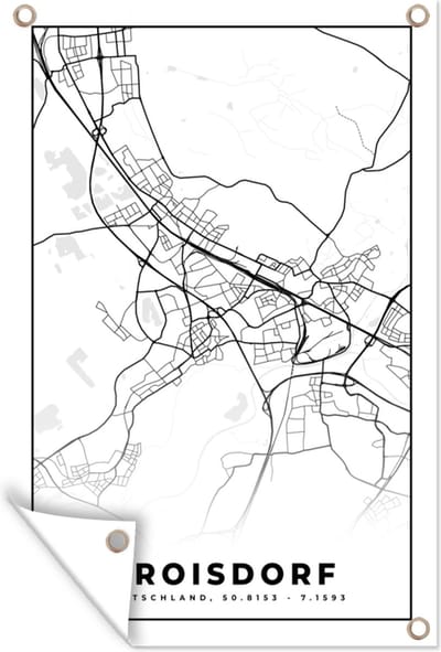 Muurdecoratie Kaart - Troisdorf - Plattegrond - Stadskaart - 120x180 cm - Tuinposter - Tuindoek