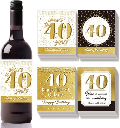 Dailygoody - Wijnetiketten - 40e verjaardag - Uniek cadeau - 10 sets met 4 stijlen - Happy Birthday - Voor feestelijke gelegenheden - Verjaardagswijn