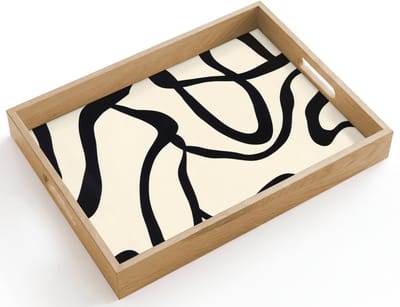 Dienblad hout 40x30 cm - Schootdienblad - Abstract - Lijnen - Modern - Beige - Borrelplank rechthoek - Plateau dienbladen
