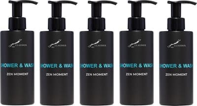 Shower & Wash Zen Moment 300 ml - met pomp - zwarte fles - set van 5 stuks - Voordeelverpakking