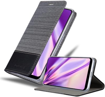 Cadorabo Hoesje geschikt voor Samsung Galaxy A20s in GRIJS ZWART - Beschermhoes met magnetische sluiting, standfunctie en kaartvakje Book Case Cover Etui