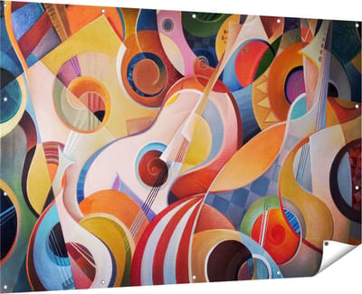 Gards Tuinposter Kleurrijke Gitaar Achtergrond - Abstract - 180x120 cm - Tuindoek - Tuindecoratie - Wanddecoratie buiten - Tuinschilderij