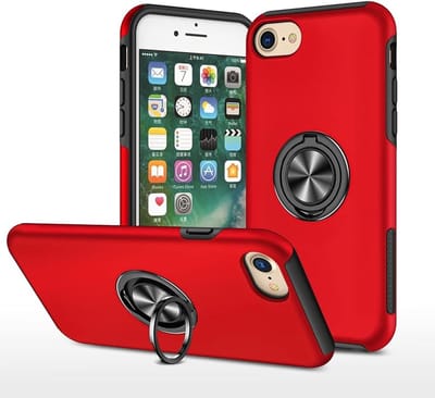 Telefoonhoesje Met Vingerring & Magneet voor Telefoohouders - Hoesje Geschikt voor: iPhone 7 Plus / 8 Plus - Anti-drop harde cover - Rood