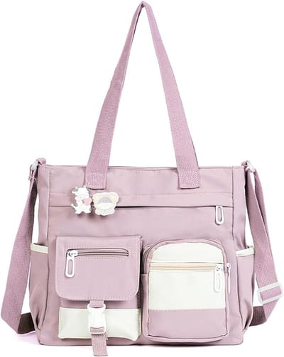 KZQ Grote canvas crossbodytas, schattige stijl voor tieners, kawaii crossbodytas, nylon schoudertas - paars