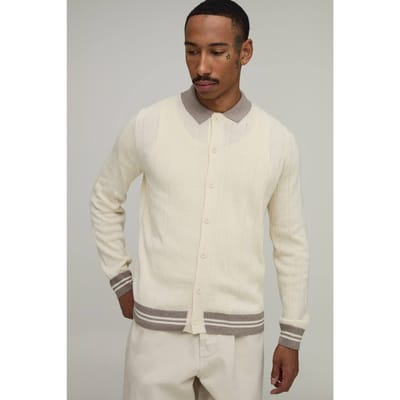 Regular Fit Geribbeld Gebreid Shirt | Ecru | Size XS