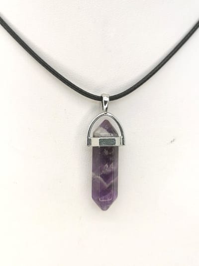 edelsteen - Amethist - Obelisk Hanger met - gratis - zwart - gewaxed koord Ketting - Edelsteen Ketting - 45cm + 5cm Verstelbaar - Cadeautje Voor Hem en Haar