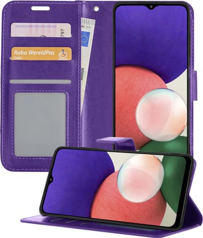 Hoesje - Geschikt voor Samsung Galaxy M22 - Luxe Bookcase - Walletcase Hoes - Portemonnee - Cover - Telefoonhoes - Paars