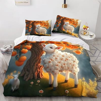 Cartoon Schaap Dekbedovertrek Tweepersoonsmaat, 3D Schattige Dieren Zachte Microfiber Beddengoedset met 2 Kussenslopen voor Kinderen Jongens Meisjes Tieners 90x200cm black
