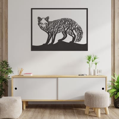 Wanddecoratie Vos - Muurdecoratie Vos - Muurdecoratie Hout - Wanddecoratie Hout - Muurdecoratie Woonkamer - Wanddecoratie Woonkamer - Wanddecoratie Industrieel - Wanddecoratie Dieren - Home Decor - Wall Line Art - 78.5 x 59 cm