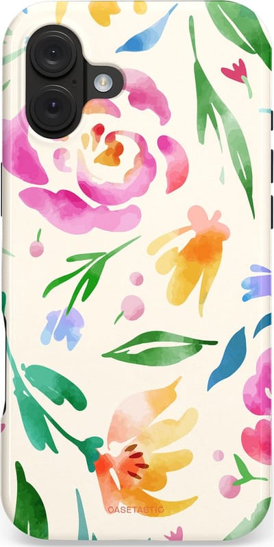 Casetastic hoesje geschikt voor Apple iPhone 16 Plus - MagSafe - Dubbellaagse bescherming - Floral Flow - Fashion Case - Wit Mintgroen Crème Lichtroze