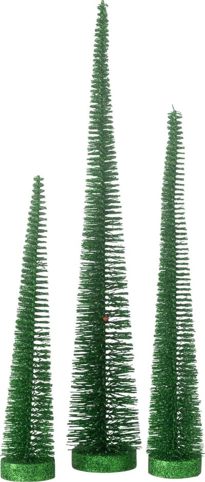J-Line decoratie Kerstboom decoratief Glitter - kunststof - groen - doos van 3