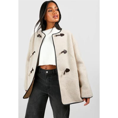 boohoo Dames Teddyjas met drukknoop sluiting | Ecru | Maat: 14