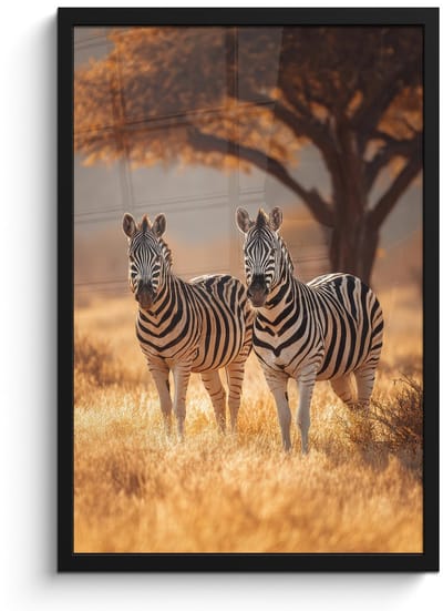 Poster in lijst - Fotolijst 40x60 cm - Posters - Zebra's - Savannelandschap - Gras - Posterlijst zwart - Decoratie - Wanddecoratie woonkamer - Muurdecoratie slaapkamer