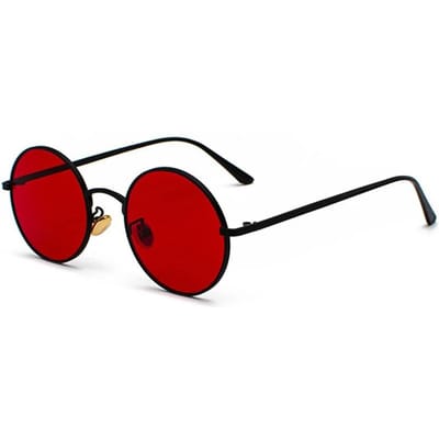 Dernières lunettes de soleil rondes en métal doré pour hommes style rétro été femmes verres rouges lunettes de soleil unisexes jaune rose noir As Picture red