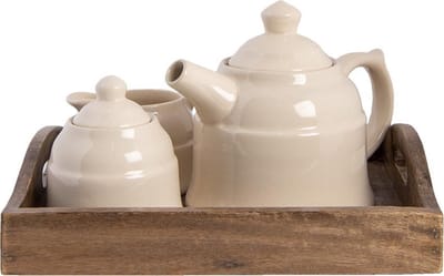 Clayre & Eef Theepot Set 27x22x16 cm Beige Bruin Hout Theekan