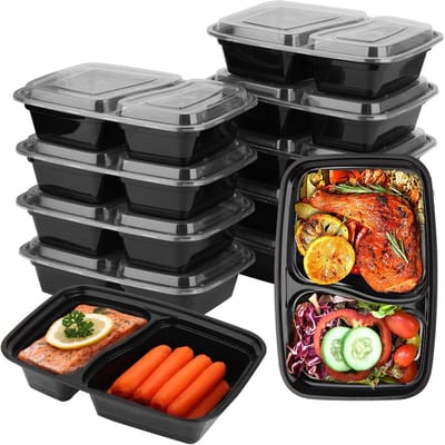 12 stuks herbruikbare 2-voudige maalprep-dozen met deksel, 1000 ml, BPA-vrij, lunchbox, voedselcontainer, luchtdicht, magnetron- en vriesbestendig