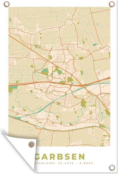 Muurdecoratie Kaart - Garbsen - Vintage- Stadskaart - Plattegrond - 120x180 cm - Tuinposter - Tuindoek