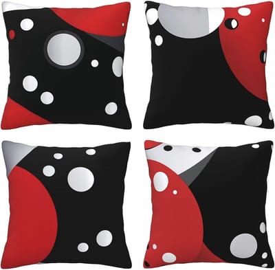 Set van 4 kussenslopen, 65 x 65 cm, geometrisch, rood en zwart, kussenslopen, fluweel, zacht, groot, ademend, dubbelzijdig, bankkussen, vierkant, decoratie voor huis, woonkamer, bank, stoel