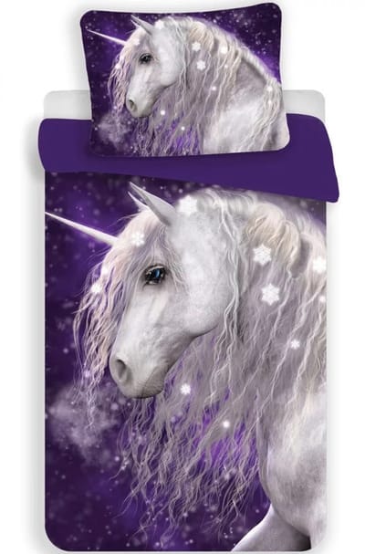 Unicorn Dekbedovertrek paars - Eenpersoons - 140 x 200 cm - Katoen
