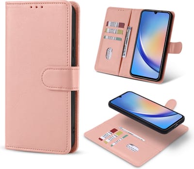 Casemania Hoesje Geschikt voor Samsung Galaxy A15 - Roze - 2 in 1 Magnetische Book Case met Uitneembare Backcover - Book Case Hoes - Wallet Case - Portemonnee Hoes met Pasjeshouder - Telefoonhoesje
