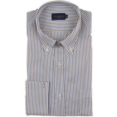 Paul & Shark Overhemd Supima Cotton Stipe Shirt Wit-Blauw-Bruin / male