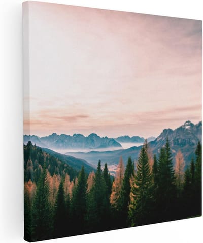Artaza Canvas Schilderij Bergen - 80x80 cm - Wanddecoratie Landschap - Muurdecoratie Bos - Schilderijen Natuur