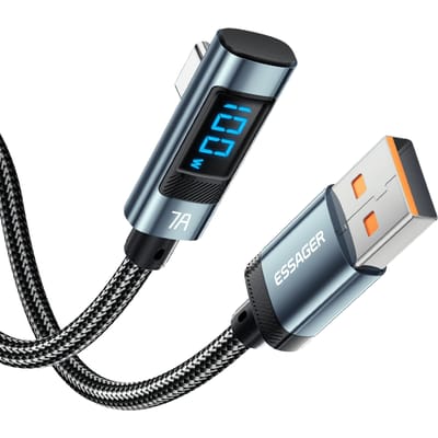 Essager 100W USB-A to USB-C Digital Display Elbow Data Cable Zwart 2m