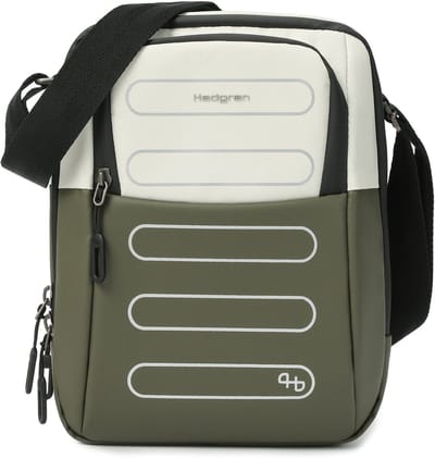 Hedgren RELAX M P verticale crossbodytas met RFID-bescherming – M-formaat – Gerecycled waterafstotend materiaal - Grey/Olive