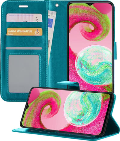 Hoesje - Met Pasjeshouder - Geschikt voor Samsung Galaxy A04s - Luxe Bookcase Portemonee - Flip Case - Kunstleer Book Case - Flipcase - Book Cover - Walletcase - Portemonneehoes - Telefoonhoesjes - Turquoise