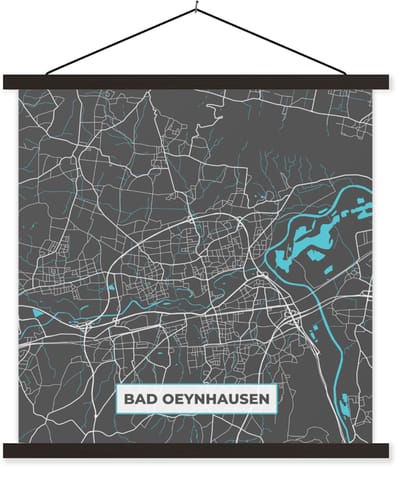 Posterhanger incl. Poster 60x60 cm - Schoolplaat - Kaart – Plattegrond – Stadskaart – Bad Oeynhausen – Duitsland – Blauw - Textielposter - Zwarte latten - Stadskaart