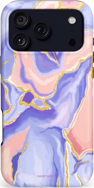 Casetastic hoesje geschikt voor Apple iPhone 17 Pro Max - MagSafe - Dubbellaagse bescherming - Riviergloed - Fashion Case - Lichtroze Goud Paars