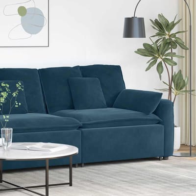 vidaXL - Modulaire - bank - Armleuning - eindmodule - met - kussens - 100 - cm - blauw