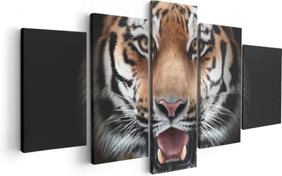 Artaza Canvas Schilderij Vijfluik Tijgerkop - Tijger - 100x50 - Foto Op Canvas - Canvas Print